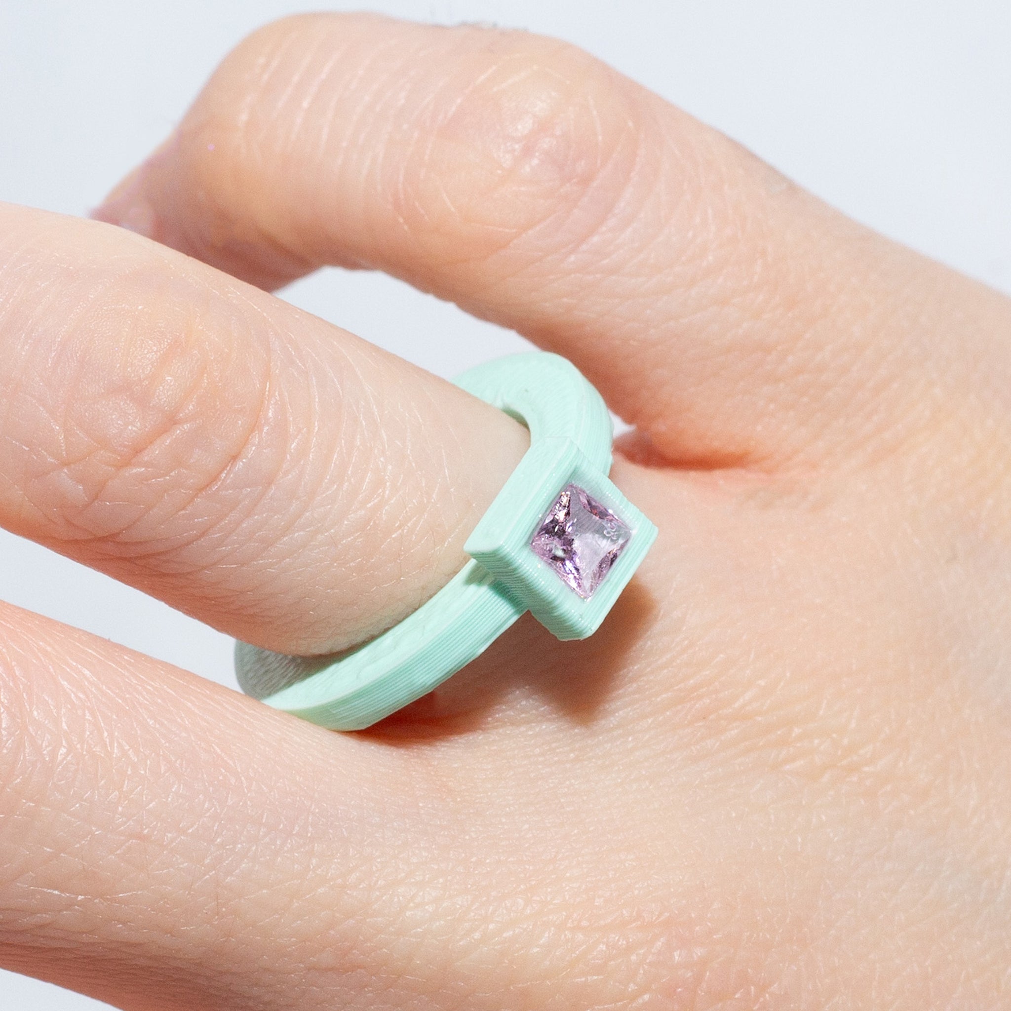 Green Nanobyte Ring Printed in PLA with Cubic Zirconia